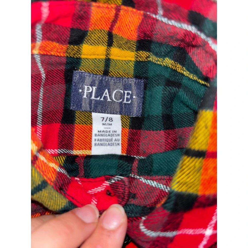 The Children's Place Boys Plaid Flannel Shirt Red Yellow Green Size 7/8 M